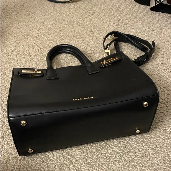 Anne Klein Black Satchel with Gold Accents - Picture 2 of 11
